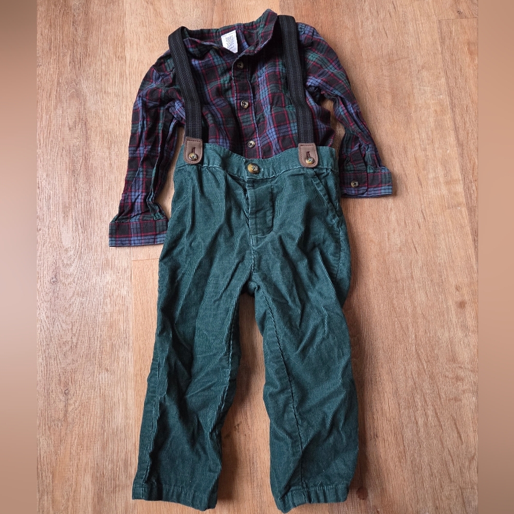 5 For 25$ Carter's Dark Green Corduroy Overalls Outfit